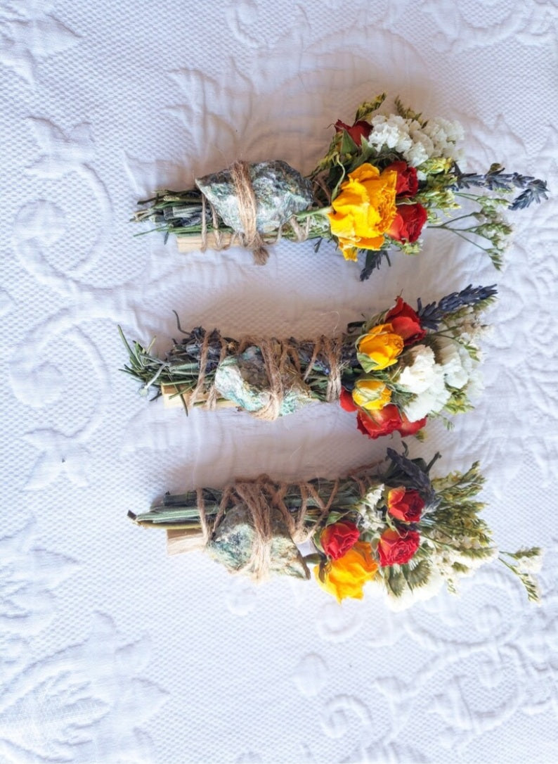 Chrysocolla Smudge Stick with Rosemary, Sage and Lavender