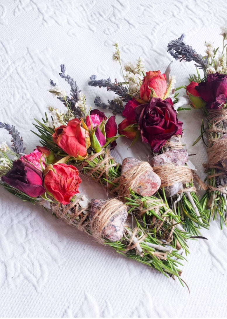 Leopard Skin Jasper, Sage, Rosemary, Lavender and Wild Flower Smudge Stick