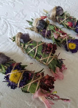 Load image into Gallery viewer, Amethyst, Sage, Rosemary, Lavender and Wild Flower Smudge Stick
