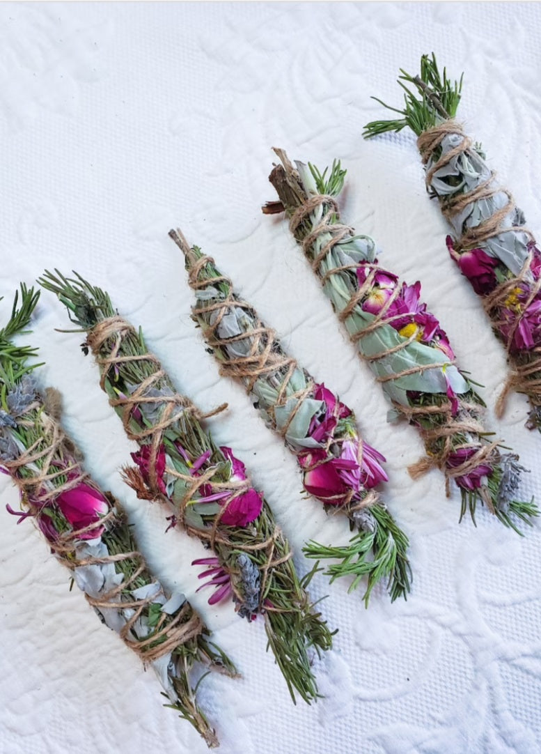 Sage, Rose, Rosemary and Lavender Smudge Stick