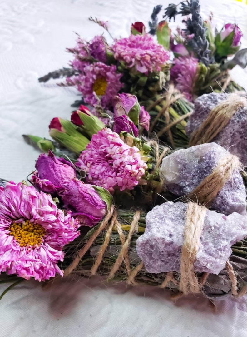 Lepidolite Rosemary, Sage and Lavender Smudge Stick