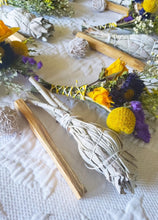 Load image into Gallery viewer, Desert Rose White Sage, Rosemary and lavender Floral Smudge Wand Set
