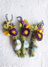 Load image into Gallery viewer, Amazonite, Rosemary, Lavender, Sage and Wild Flower Smudge Stick
