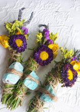 Load image into Gallery viewer, Amazonite, Rosemary, Lavender, Sage and Wild Flower Smudge Stick
