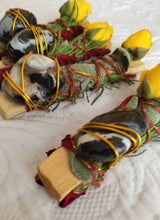 Load image into Gallery viewer, Black Sardonyx, Smudge Stick With Palo Santo, Rosemary, Sage and Rose
