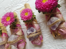 Load image into Gallery viewer, Amethyst, Rose and Palo Santo Smudge stick
