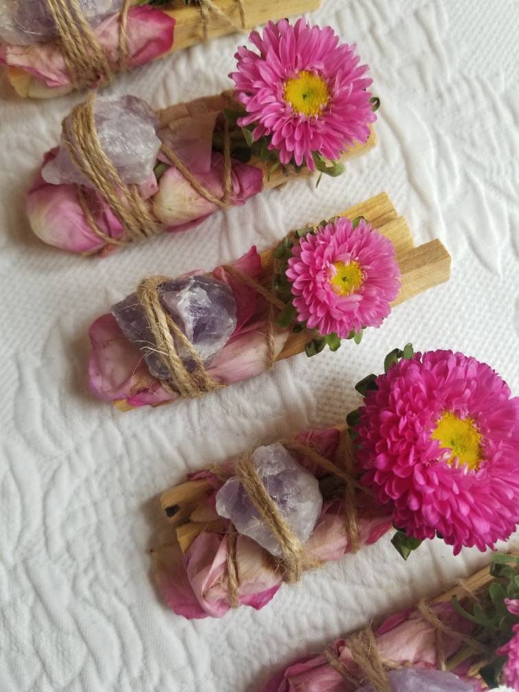 Amethyst, Rose and Palo Santo Smudge stick