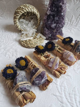 Load image into Gallery viewer, Amethyst, Rose and Palo Santo Smudge stick
