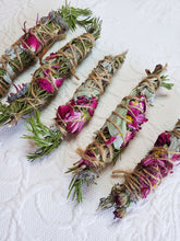 Load image into Gallery viewer, Sage, Rose, Rosemary and Lavender Smudge Stick
