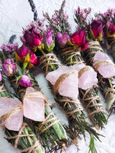 Load image into Gallery viewer, Rose Quartz Rosemary, Sage, Lavender  Smudge stick
