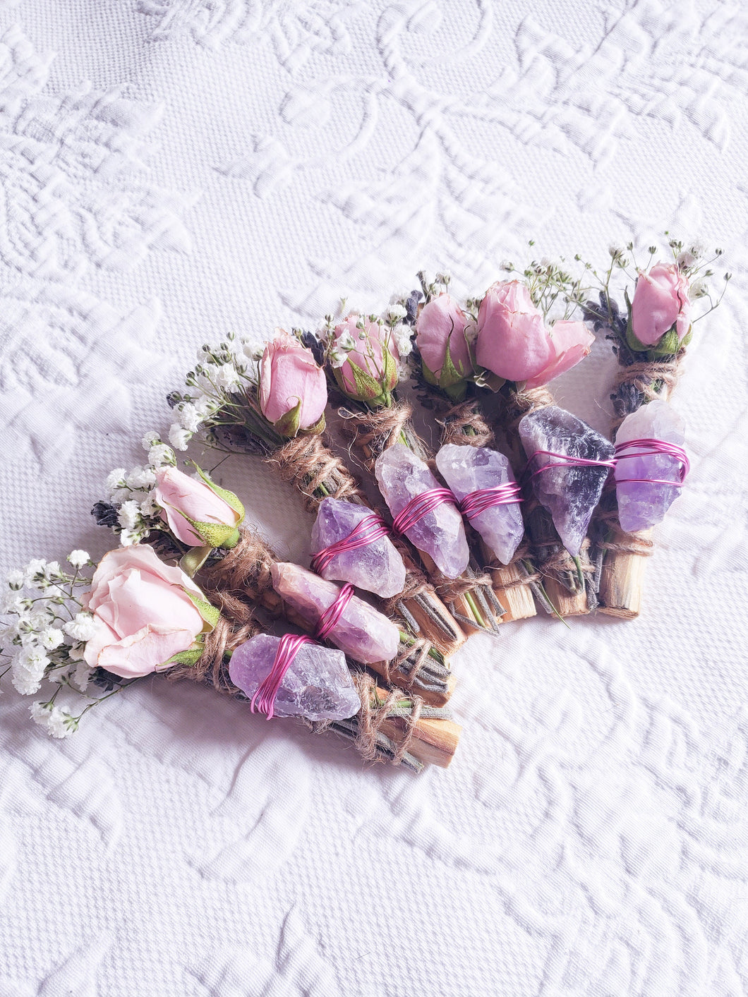 Amethyst, Lavender, Rose and Palo Santo Smudge stick