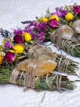 Load image into Gallery viewer, Citrine, Lavender, Sage and Rosemary Smudge Stick
