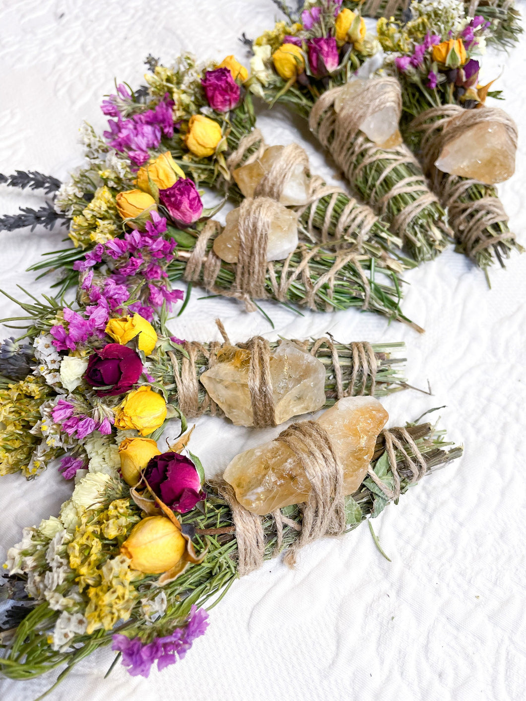 Citrine, Lavender, Sage and Rosemary Smudge Stick