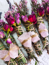 Load image into Gallery viewer, Rose Quartz Rosemary, Sage, Lavender  Smudge stick
