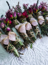 Load image into Gallery viewer, Rose Quartz Rosemary, Sage, Lavender  Smudge stick
