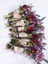 Load image into Gallery viewer, Rose Quartz Rosemary, Sage, Lavender  Smudge stick
