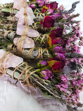 Load image into Gallery viewer, Rose Quartz Rosemary, Sage, Lavender  Smudge stick
